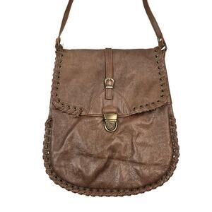 Anna Cecere Crossbody Bag Womens Medium Brown Leather Whipstitch Boho Italy